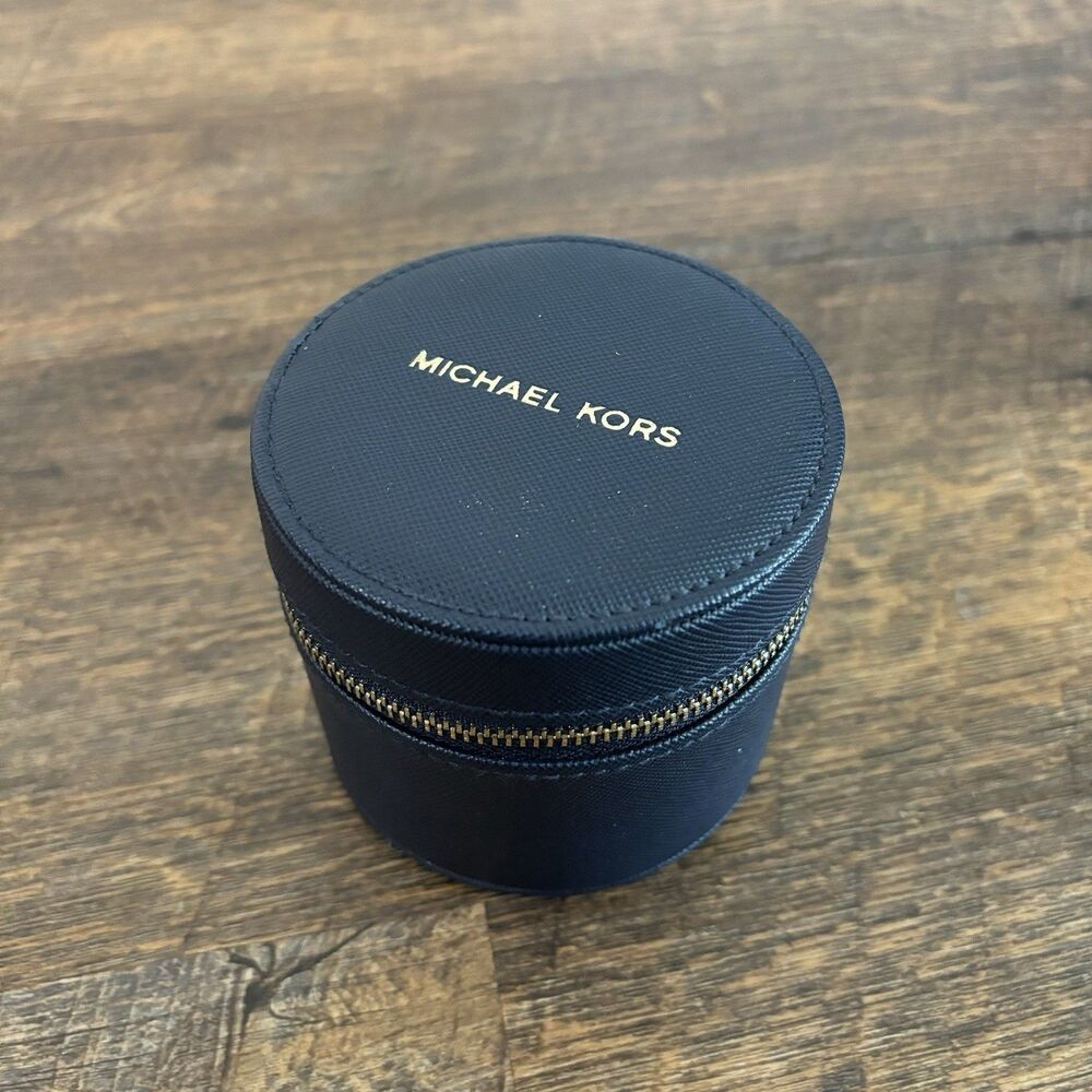 Michael Kors Leather Zip Round Pouch Purse Storage Women's Jewelry Box Navy Blue